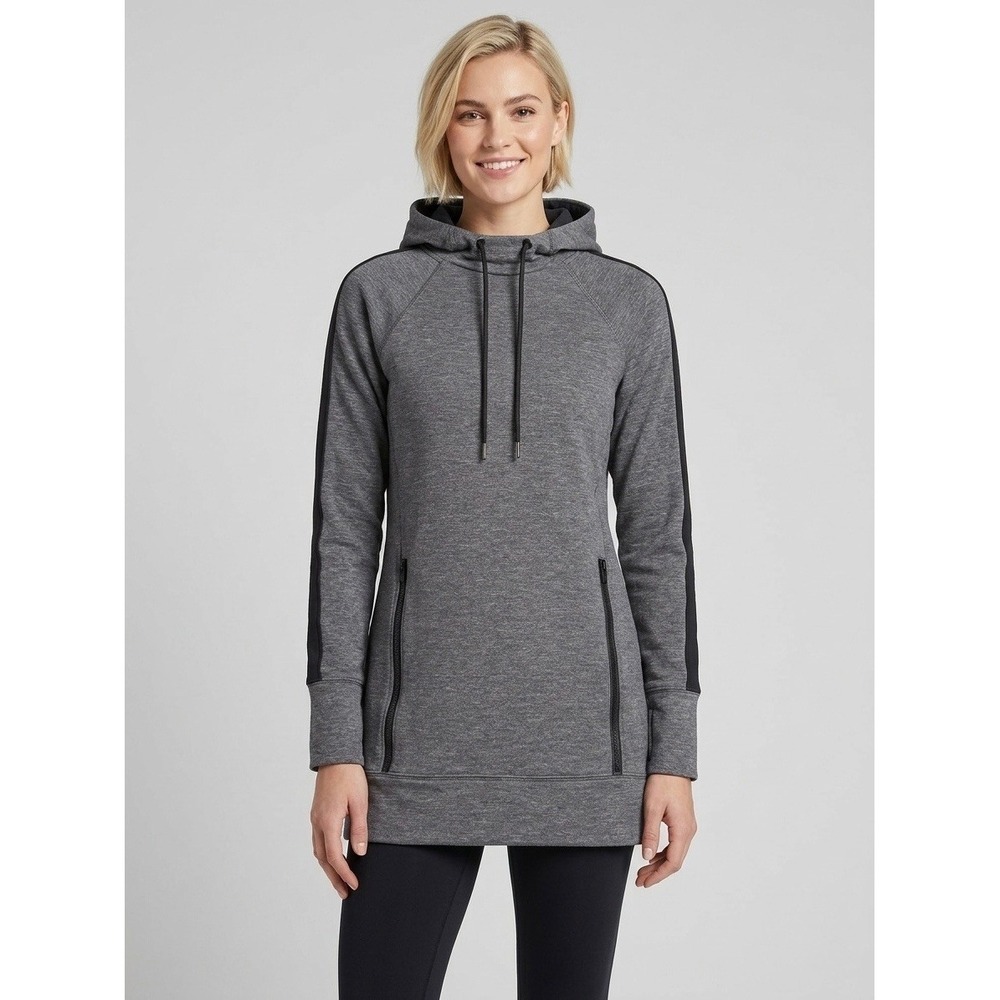 Athleta Stronger Hoodie Tunic Gray Fleece Lined Raglan Thumbhole XSP Petite